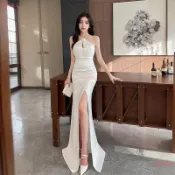 環球優選 緊身洋裝宴會洋裝韓版洋裝長洋裝伴娘禮服敬酒服緊身洋裝美背優雅魚尾裙