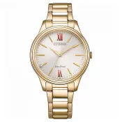 【CITIZEN】星辰 Eco-Drive光動能 EM0418-81X 羅馬字 藍寶石鏡面 鋼錶帶女錶 玫瑰金 34mm