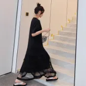【M-8XL大尺碼女著】胖MM女裝 短袖連衣裙 洋裝 胖MM夏季大碼女裝連衣裙拼接大擺裙短袖T恤裙寬鬆顯瘦及踝長裙子