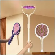 【Kyhome】二合一伸縮折疊智能電蚊拍 (自動紫光誘蚊燈/180度翻轉貼牆/USB充電/捕蚊拍)