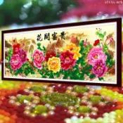 新款鉆石畫滿鉆客廳花開富貴5d牡丹花圖十字繡點鉆貼 居家裝飾 客廳裝飾畫 掛畫