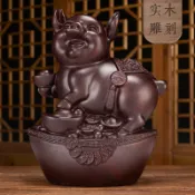 協貿國際日用品生活12館 木雕生肖豬擺件吉祥物實木工藝品屬相客廳酒柜裝飾品中式家用隔斷