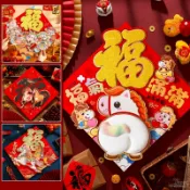 X射線 精緻禮品 新年立體斗方，過年佈置 生肖福字貼 門聯門貼 春聯門神 璧貼財神爺 新年 春節，X射線【Z247701】