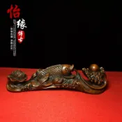 協貿國際日用品生活3館 古玩古董木雕雜項 黃楊木手工雕刻年年有余如意 筆架裝飾擺件收藏