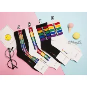 韓國襪子 RAINBOW 彩虹 條紋 英文 字母 長襪 女襪 韓襪 韓國襪 襪子 現貨