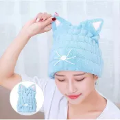 加厚柔軟超強吸水珊瑚絨貓耳朵乾髮帽浴帽擦頭髮速乾浴帽