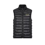 【EMPORIO ARMANI】EA7 品牌金色LOGO 羽絨背心-黑色(M號、L號)