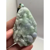 （附雙證書）磨砂。天然翡翠緬甸玉A貨。關公關聖帝君武財神項鍊吊飾3-383
