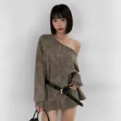 【Aa.chic熱賣商品】美式斜肩渲染附皮帶上衣(單一色).女裝/斜肩/渲染/附皮帶/上衣/歐美/甜酷【C105C29】