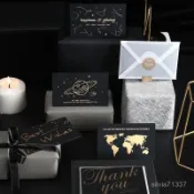 【賀卡】創意手工diy燙金賀卡商務邀請函生日祝福黑色小卡片感謝留言卡 MWCE