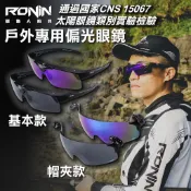 【獵漁人】隔日到貨 台灣製檢驗認證 贈抗壓收納盒 RONIN 釣魚戶外偏光套鏡 帽夾式偏光鏡 墨鏡 太陽眼鏡 UV400