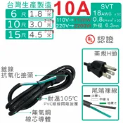 【台製附發票】NEMA5-15P 3P美規公單頭3芯電源線 18AWG 6尺 10尺 15尺 4.5米 UL認證SVT