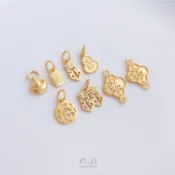 宏雲Hongyun-Ala-越南沙金色強保色小福牌喜字雙囍元寶吊墜雙吊福祿掛件diy手工吊飾