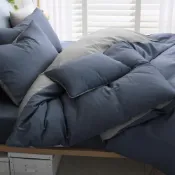 (店+)【OLIVIA 寢具】OLIVIA    BASIC4鈷藍X岩灰 300織長絨棉 雙人床包被套組 台灣製