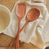 Dae 韓國精選薄款桃花心木柚木方型木鏟圓型木漏鏟兩隻一組木鏟不沾鍋