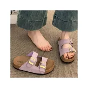 (店+)厚底拖鞋女夏外穿2025新款超火高級感沙灘一字拖紫色勃肯鞋涼拖鞋
