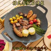 【台灣現貨】韓式麥飯石圓形煎烤盤 露營烤盤 燒烤盤 戶外燒烤鐵板燒烤盤 不沾烤盤 卡式爐烤盤 電磁爐烤盤 中秋節 烤肉