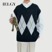 IELGY 男士針織背心學院風V領外套百搭