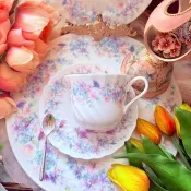 英國製Wedgwood 1980年 安琪拉花卉花茶杯咖啡杯兩件組庫存品