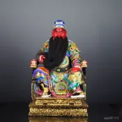 樟木神像關公佛像招財供奉擺件武財神家用關聖帝君關二爺彩繪鎮宅 風水擺件