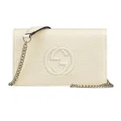 GUCCI 古馳  SOHO雙G立體LOGO荔枝紋牛皮6卡釦式鏈帶斜背包(白)
