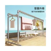 (店+)加厚鋼管晾衣架 落地式雙桿晾曬架 傢用陽臺防風曬被架 晾曬架 晾衣架 曬衣架 衣撐 衣架子 曬衣架 弔衣架 曬架 晾衣桿