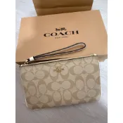 全新/COACH/經典LOGO大號拉鍊手腕包/手拿包/錢包/白/緹花/Zz美國代購