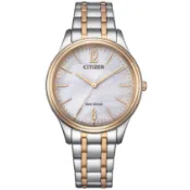 CITIZEN 星辰錶 Lady's 光動能 白面半金不鏽鋼女錶 34mm EM0416-78A 台灣公司貨全球保固3年