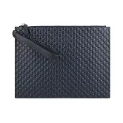 【GUCCI 古馳】GUCCI Microsima正反GG壓紋LOGO牛皮拉鍊手拿包(午夜藍)