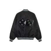 (店+)【STUSSY】115718 SEQUINS SATIN JACKET 骰子亮片貼花緞面按扣條紋領棒球服外套保暖美式復古休閒學院風飛行員