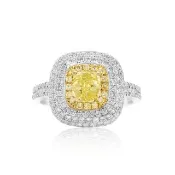 【AURORA 歐羅拉】GIA 一克拉天然黃彩鑽石 PT950 鉑金台 鑽戒 殿堂(Fancy Light Yellow/SI2)