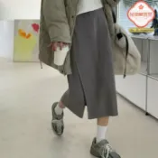 極樂藏寶閣 【氣質開叉】半身裙 針織裙 A字裙 包臀裙 直筒裙 中長裙 秋冬加厚 高級灰色 小眾設計感 通勤約會穿搭