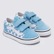 【VANS】官方旗艦 Old Skool V 小童款藍色棋盤格滑板鞋 休閒鞋(童鞋)
