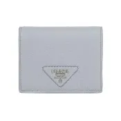 【PRADA 普拉達】縫線三角Logo 牛皮二折零錢袋短夾_展示品(矢車菊藍)