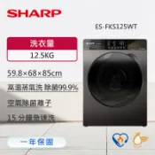 【SHARP 夏普】 12.5公斤 變頻溫水洗脫滾筒洗衣機 尊爵灰 (ES-FKS125WT)