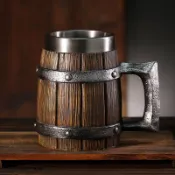 德國大號木桶啤酒杯 手工仿木質水杯 大容量馬克杯 個性創意禮品 露營野餐必備