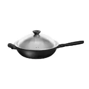 【MEYER 美亞】全黑陽極陶瓷 炒鍋32cm 含鍋蓋 不沾鍋 鎧甲系列(IH/電磁爐適用)