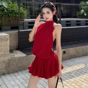 YIFENZI 洋裝✨ 2026新款紅色掛脖露背無袖連衣裙花苞辣妹a字露背短裙子女夏 法式修身收腰顯瘦純欲日常晚會旅遊