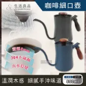 生活良品鐵氟龍木柄細口咖啡手沖壺550ml(附隔熱墊)