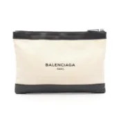 【DOKODEMO】【二手】巴黎BALENCIAGA(Balenciaga) 第二款手拿包 海軍藍夾扣 M 373834 象牙白/黑色帆布皮革海軍藍夾扣 M 手拿包
