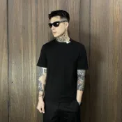 美國百分百【全新真品】HUGO BOSS 短袖 棉質 T恤 圓領 T-shirt 休閒 上衣 短T 黑色/深藍 DF66