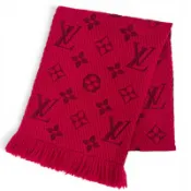 【DOKODEMO】成色極佳 △LOUIS VUITTONM72432 Logomania 羊毛真絲紅寶石色 Monogram 流蘇圍巾，義大利製造，正品，女士款，附原廠盒