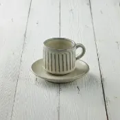 【有種創意食器】丸伊信樂燒 - 白釉雕紋直筒咖啡杯碟組(2件組 - 210ml)