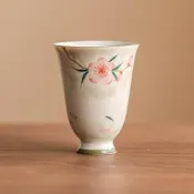 臺灣現貨手繪桃花主人杯品茗杯陶瓷單個高足聞香杯功夫禮盒裝