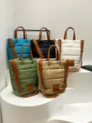 喜挖2店 2024秋冬新款棉服包繡線太空棉斜後背包時尚大容量休閒手提女包