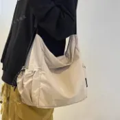 【臺灣-出貨】慵懶風餃子包大容量斜挎包女休閒運動輕便簡約百搭單肩帆布托特包03Ie