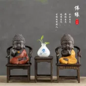 協貿國際日用品生活6館 禪意可愛小和尚茶寵擺件套裝 迷你太師椅紫砂家居裝飾品茶道茶玩