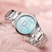 CITIZEN 星辰 限量 光動能大三針女錶 周年慶好禮 送禮首選-湖水綠/34mm EM1220-58Y
