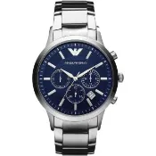 【EMPORIO ARMANI】Classic 王者時尚家三眼計時手錶-藍x銀/43mm 送禮 禮物 推薦(AR2448)