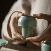 🌟台灣熱賣🌟天青汝窯聞香杯套組陶瓷開片單杯功夫茶具品茗杯茶藝培訓考試茶杯 茶具 汝窯茶具 茶具組 泡茶組 旅行茶具組